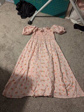 Pink Floral Cottagecore Milkmaid Dress